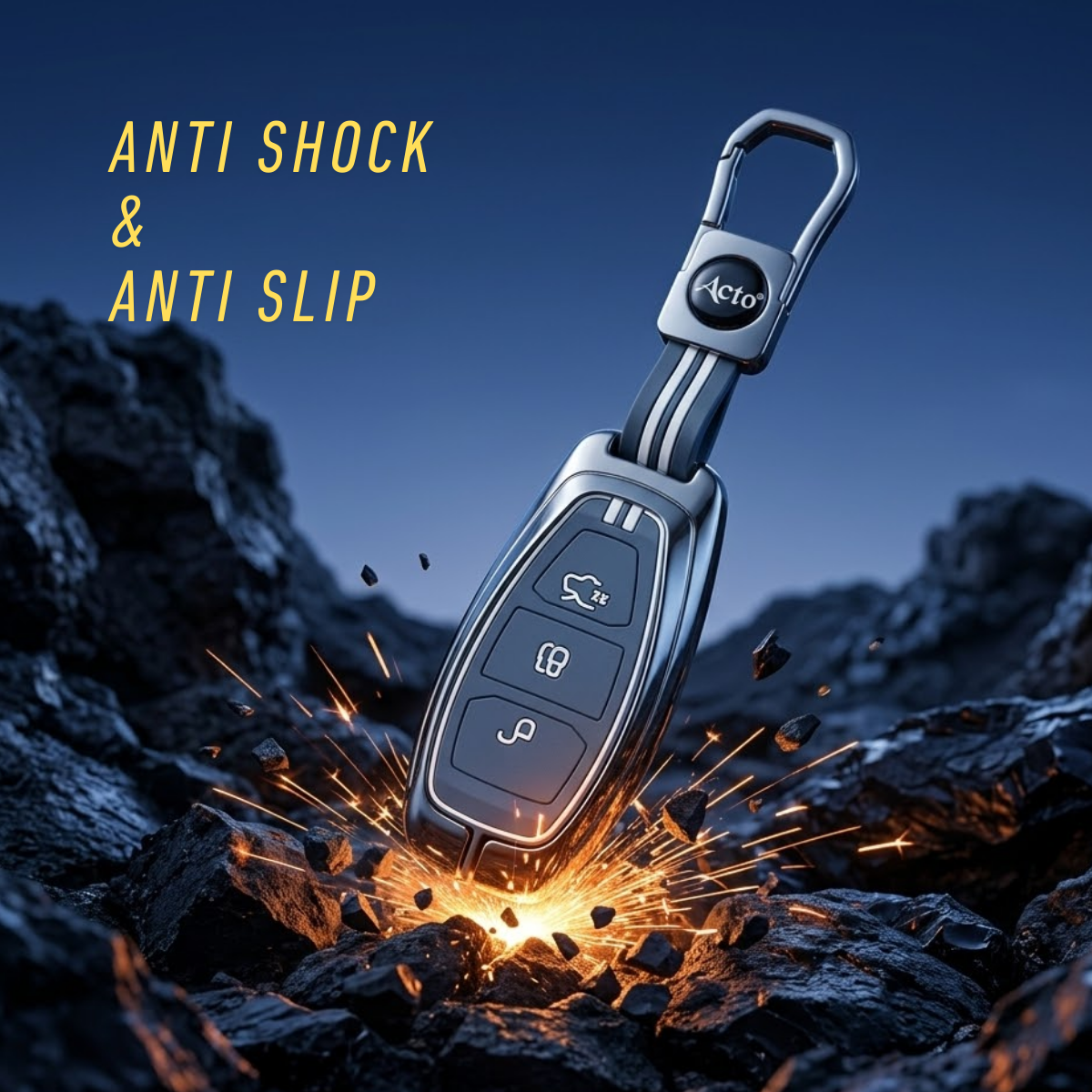 Acto Metal Sapphire Key Cover & Key Chain Compatible with Ford EcoSport Smart Key & Xhorse Duplicate Key | Premium Zinc Alloy Case | Glow-in-the-Dark Buttons | 360° Full Protection | Pack of 1