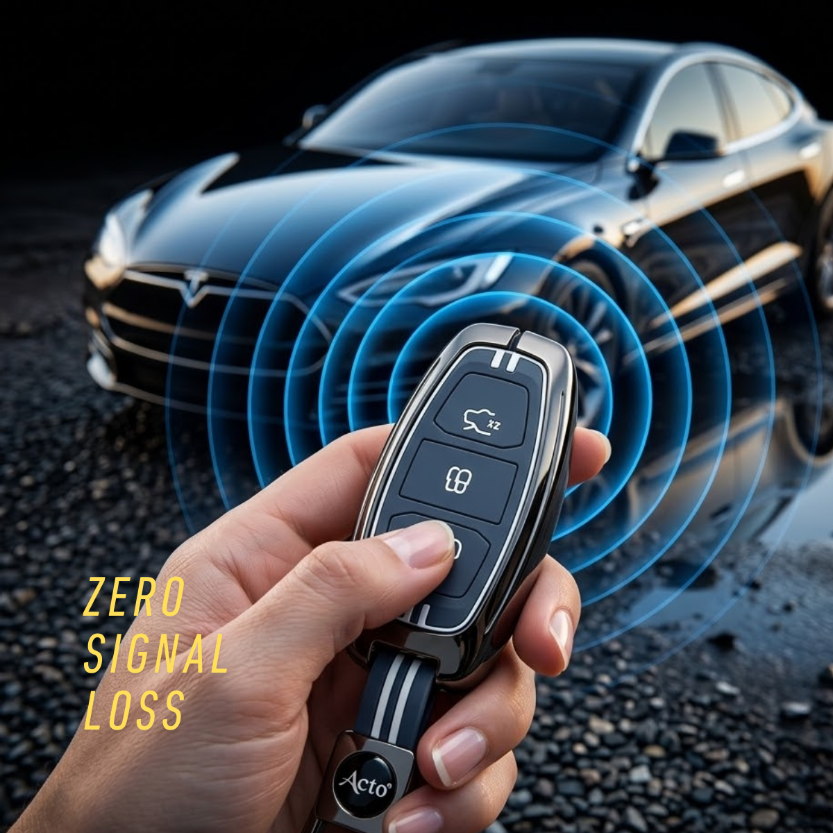 Acto Metal Sapphire Key Cover & Key Chain Compatible with Ford EcoSport Smart Key & Xhorse Duplicate Key | Premium Zinc Alloy Case | Glow-in-the-Dark Buttons | 360° Full Protection | Pack of 1