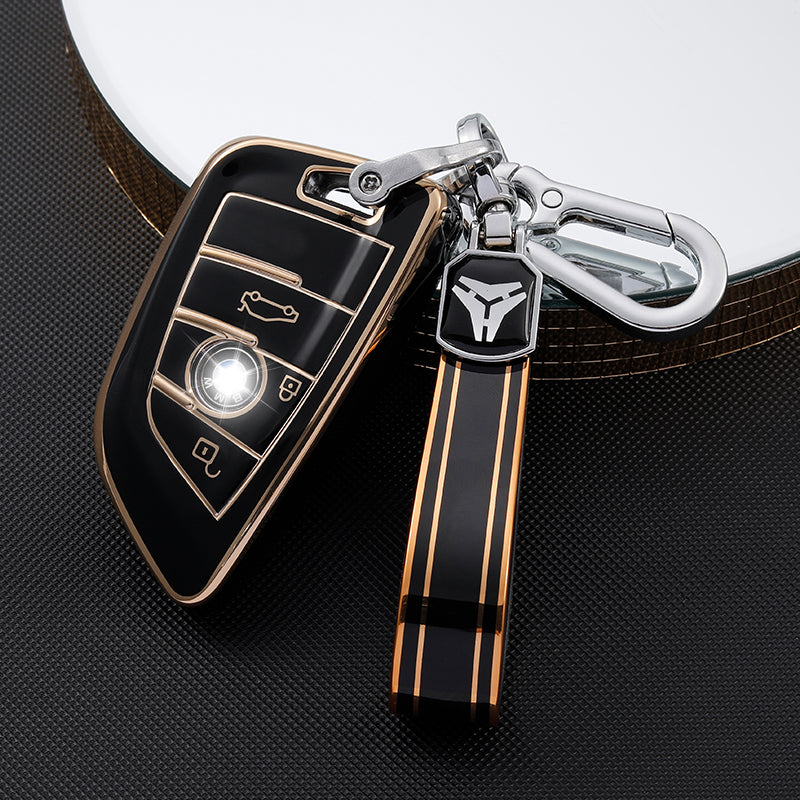 Acto TPU Gold Series Car Key Cover With TPU Gold Key Chain For BMW X3