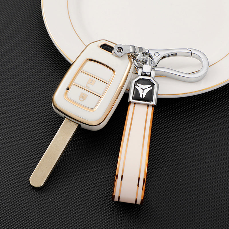 Acto TPU Gold Series Car Key Cover With TPU Gold Key Chain For Honda Brio