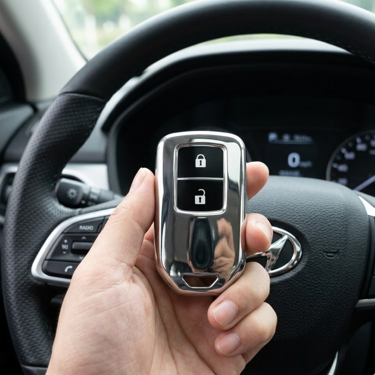 Acto Car Key Cover Chromium Series Compatible with Honda Accord, Civic, WR-V, BR-V, CR-V, City, Jazz 2 Button Smart Key | Premium Chrome Finish Hard Case | 360° Protection | Scratch Resistant | Keychain Included (Pack of 1)