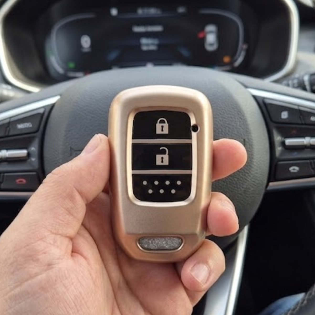 Acto Chromium Gun Series Car Key Cover Compatible with Honda Accord, Amaze, Brio, City, CR-V, Jazz, Mobilio, WR-V 3 Button Smart Key | Premium Chrome Finish Hard Case | 360° Protection | Scratch Resistant | Keychain Included (Pack of 1)