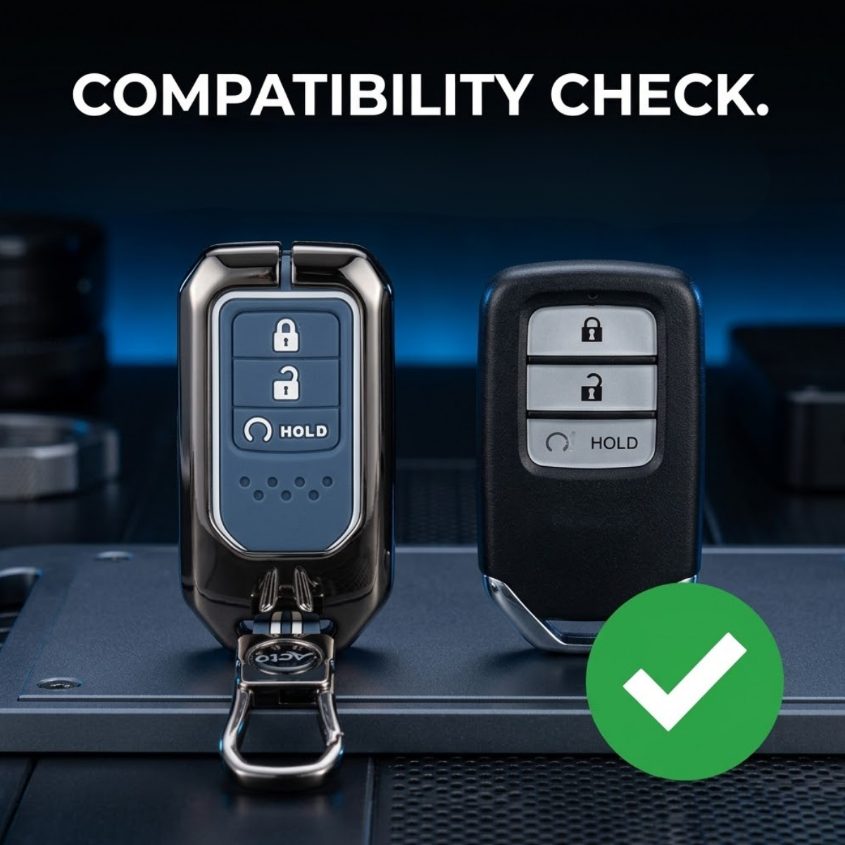Acto Metal Sapphire Key Cover & Key Chain Compatible with Honda Accord, Civic, WR-V, CR-V, BR-V, City & Jazz | Premium Metal Key Case | Glow in the Night | 360° Protection | Pack of 1 Set
