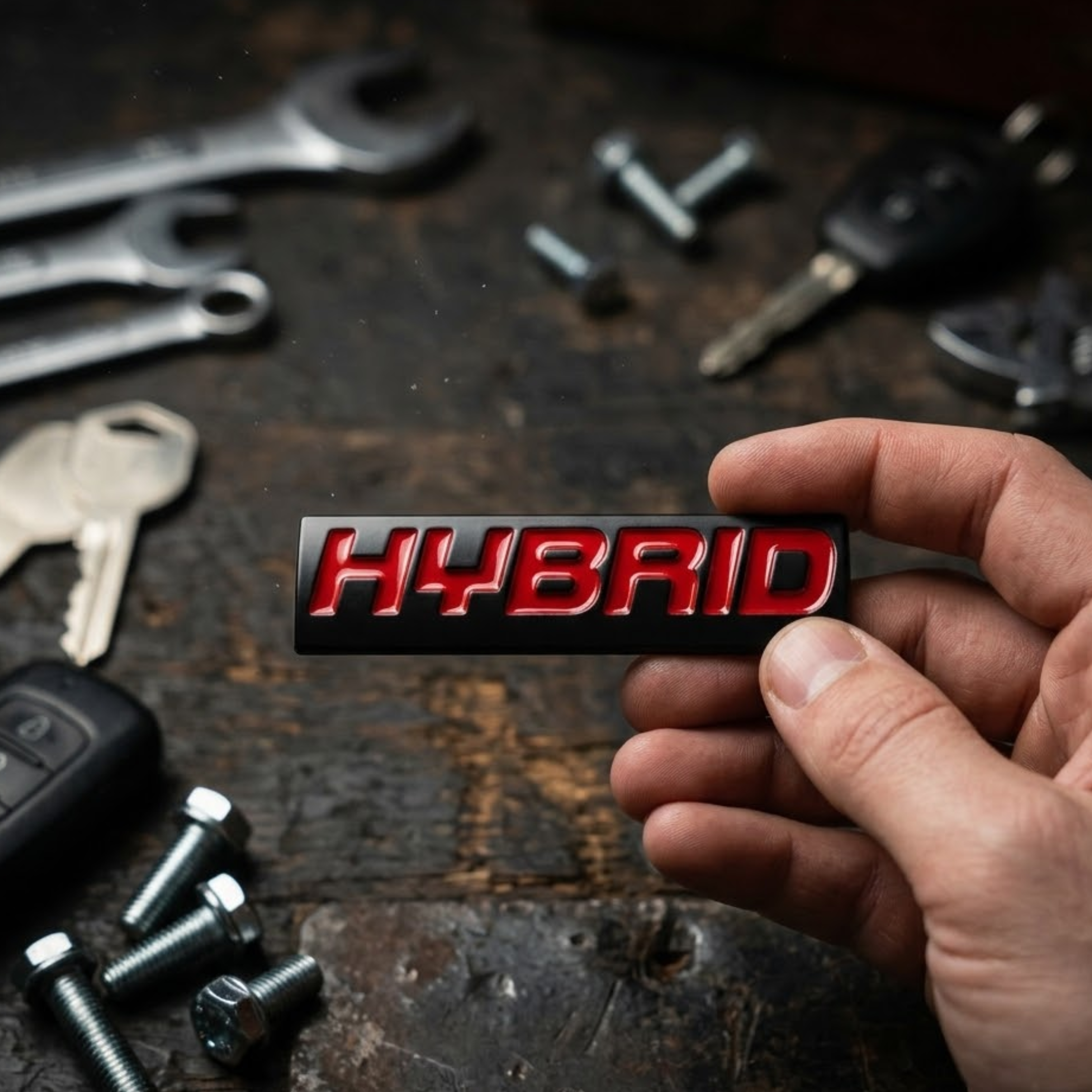 Carsonify 3D Metal Hybrid Car Badge Emblem Sticker | Aluminum Alloy Hybrid Logo Decal | Self-Adhesive Car & Bike Exterior Decoration | Premium Metallic Auto Styling
