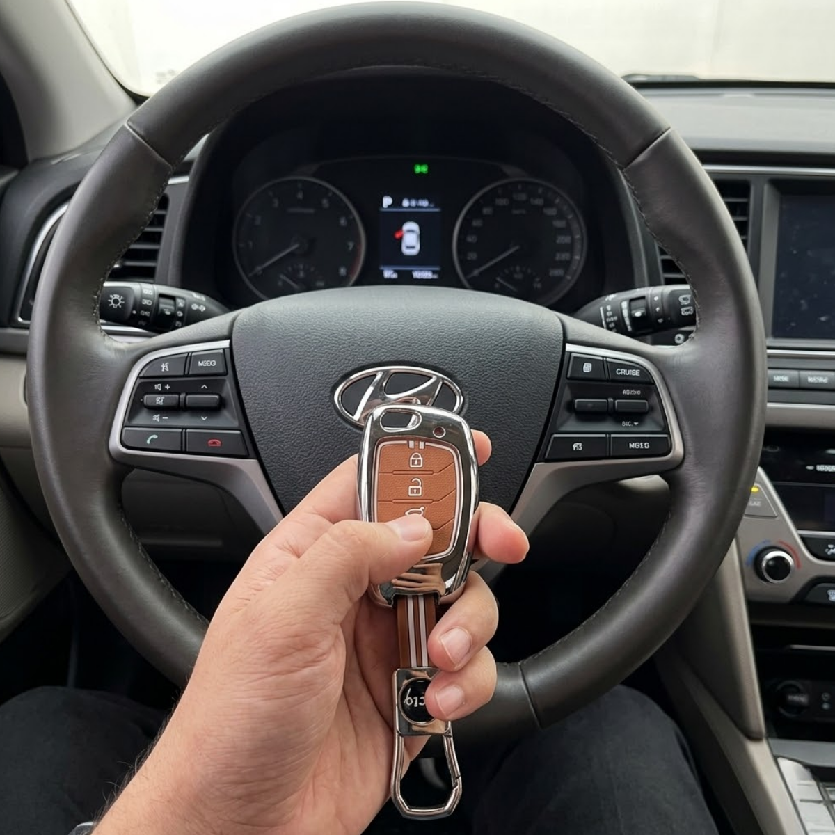 Acto Metal Sapphire Key Cover & Key Chain Compatible with Hyundai Venue & Creta 2020 Smart Key | Premium Zinc Alloy Key Case | Glow-in-the-Dark Buttons | 360° Full Protection | Luxury Car Key Fob Protector | Pack of 1 Set