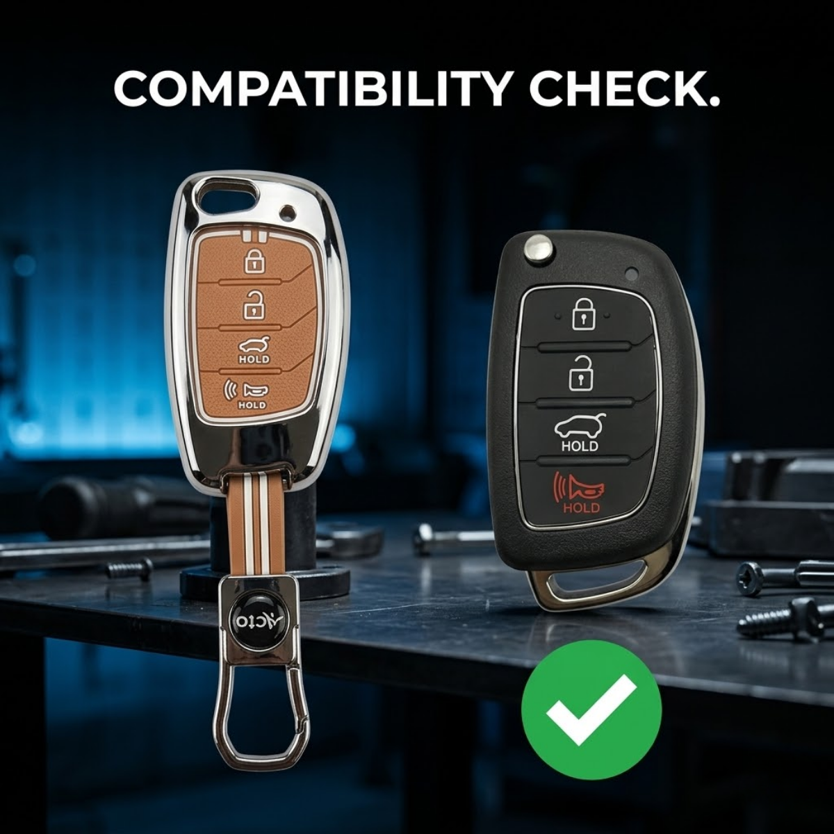 Acto Metal Sapphire Key Cover & Key Chain Compatible with Hyundai Venue & Creta 2020 Smart Key | Premium Zinc Alloy Key Case | Glow-in-the-Dark Buttons | 360° Full Protection | Luxury Car Key Fob Protector | Pack of 1 Set