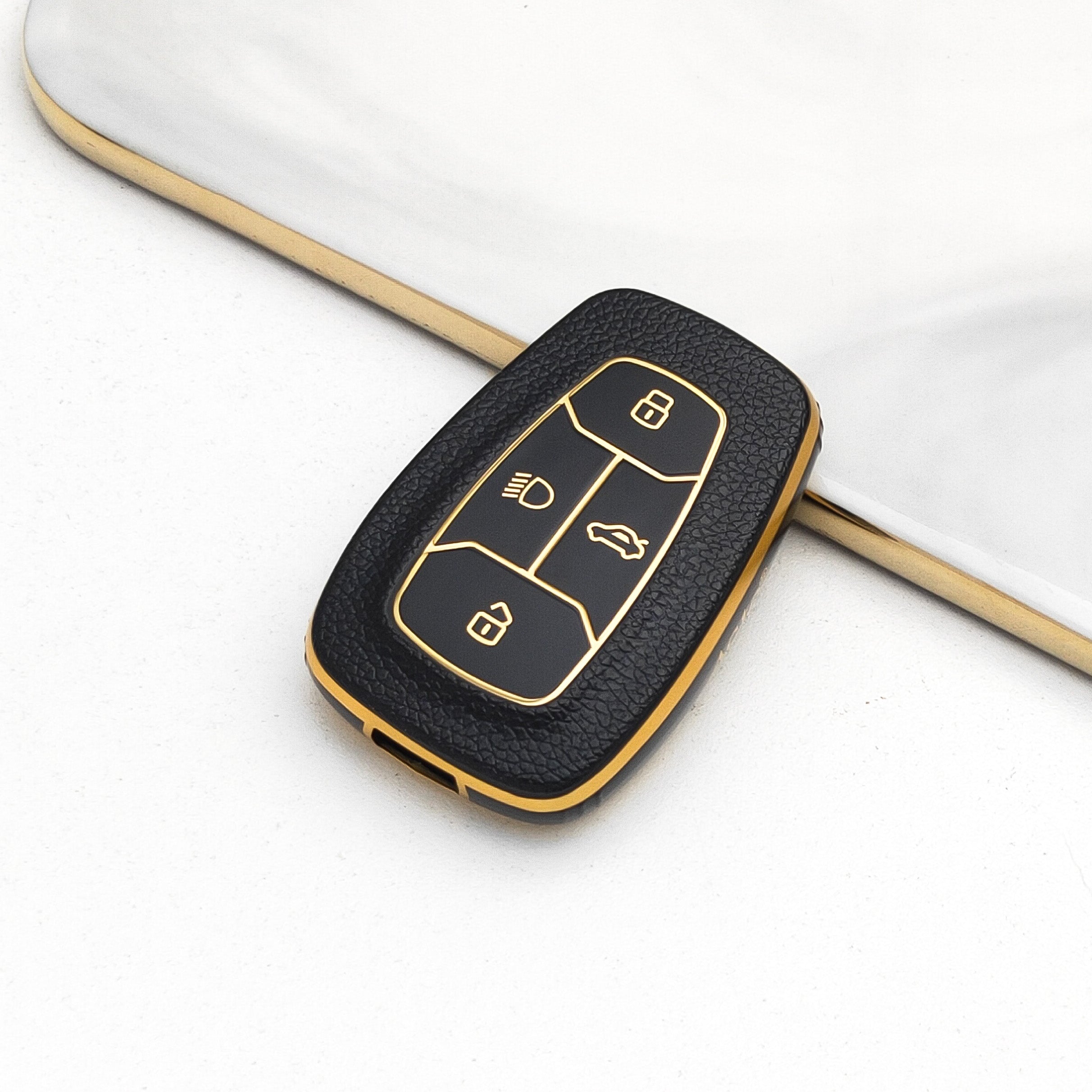 Acto Car Key Cover TPU Leather Grain With Key Chain For TATA Tigor BS6