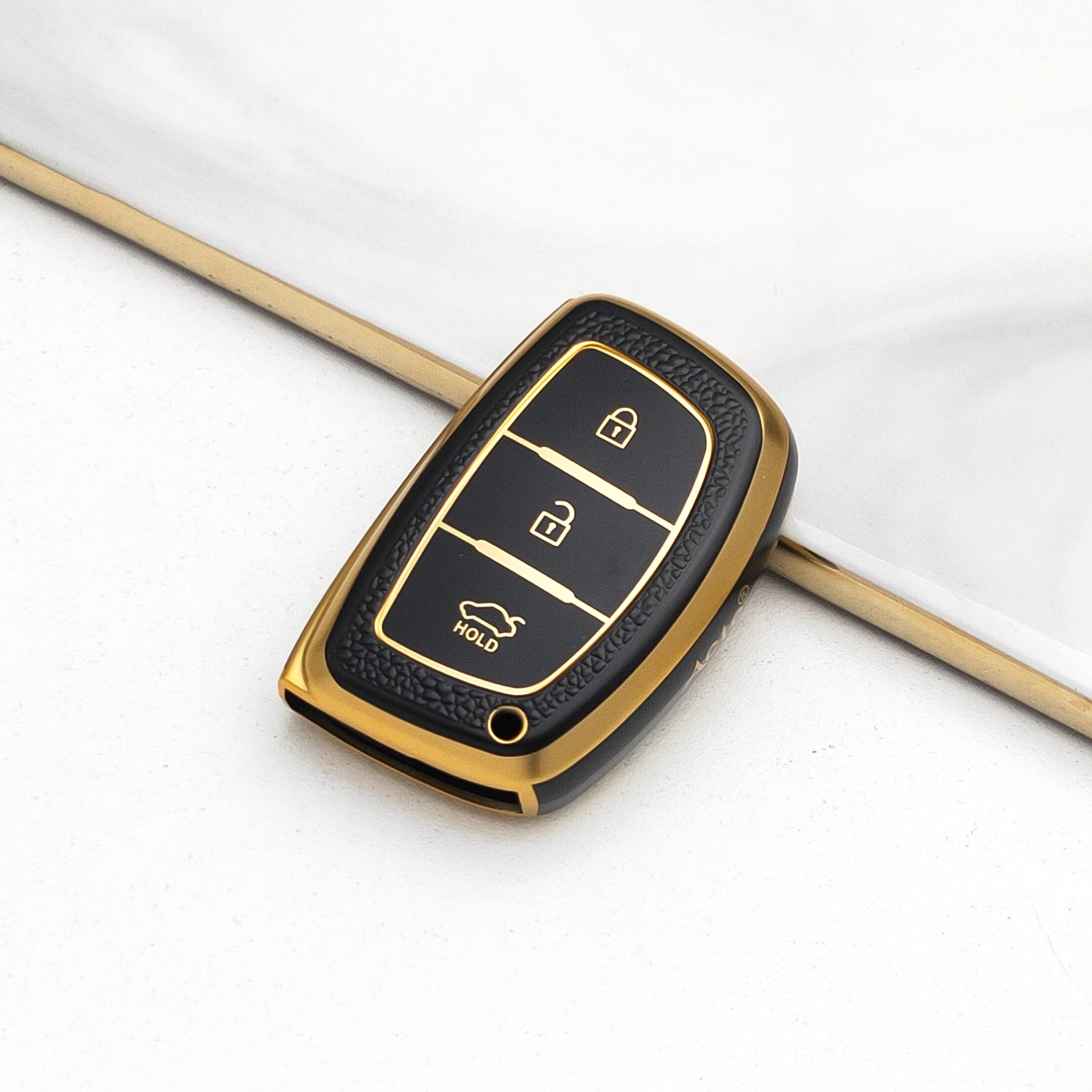 Acto Car Key Cover TPU Leather Grain With Key Chain For Hyundai Creta