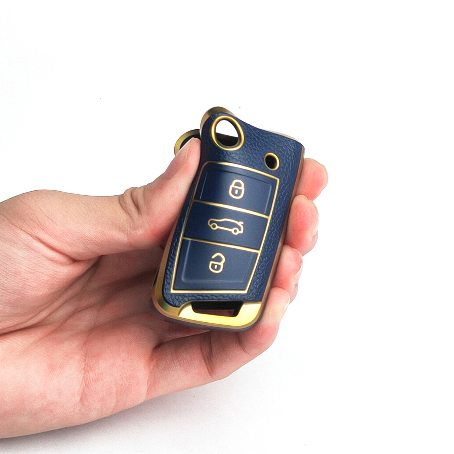 Acto Car Key Cover TPU Leather Grain With Key Chain For Skoda Passat
