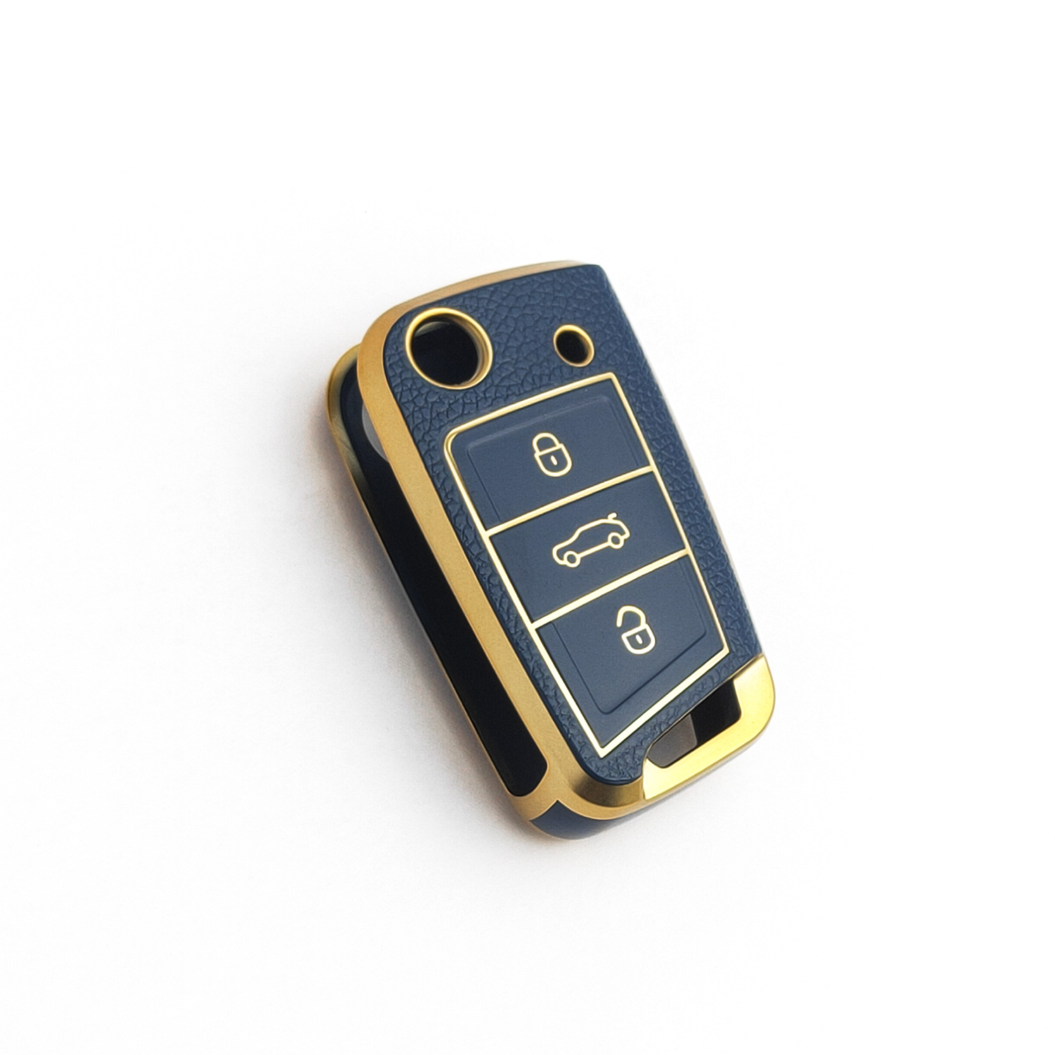 Acto Car Key Cover TPU Leather Grain With Key Chain For Skoda Passat