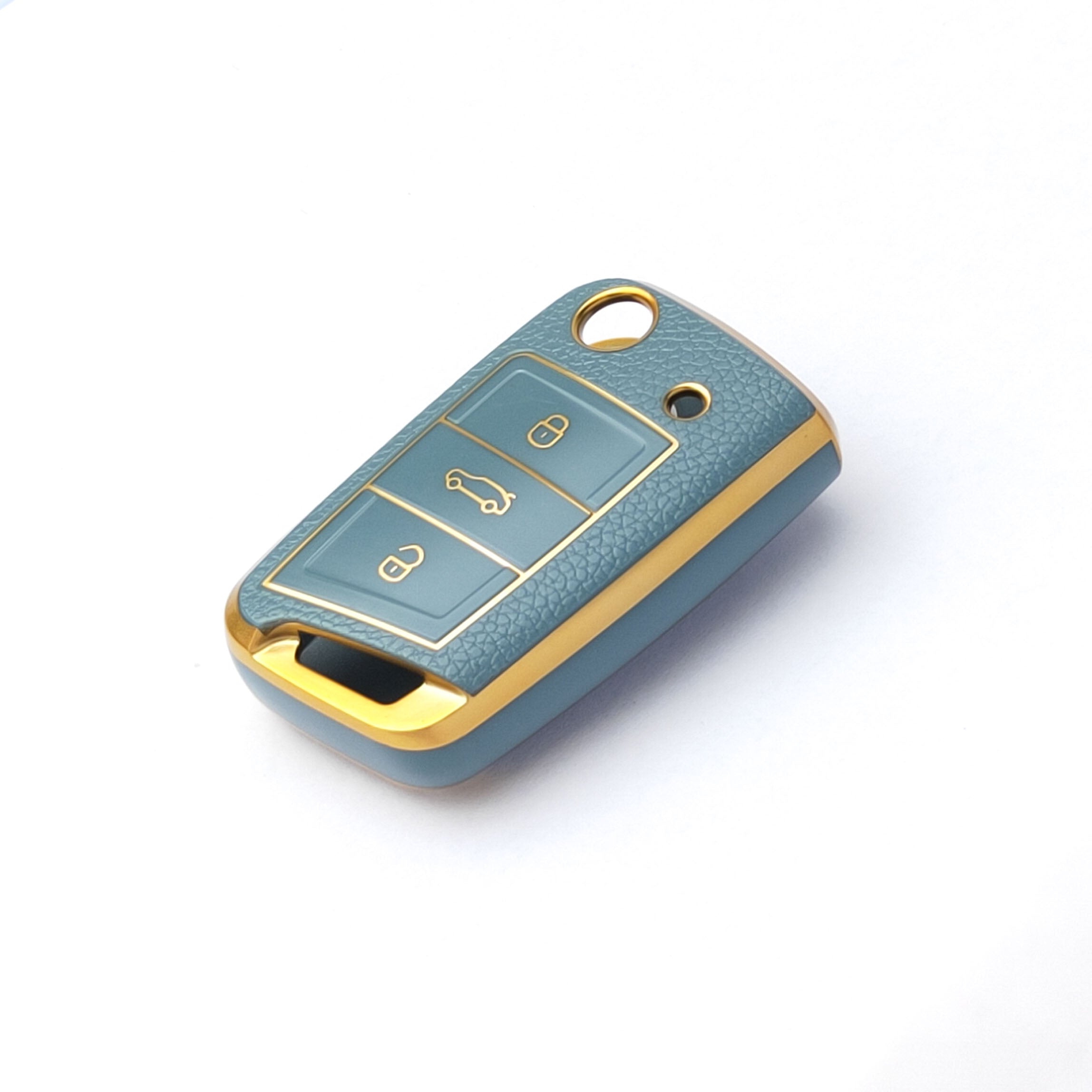 Acto Car Key Cover TPU Leather Grain With Key Chain For Skoda Passat