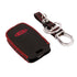ACTO Leather Car Key Cover with Key Chain Compatible for Kia Sonet 2020 & Seltos 2020+ 3 Button Smart Key | Premium Black Leather with Red Stitching | 360° Protection | Pack of 1
