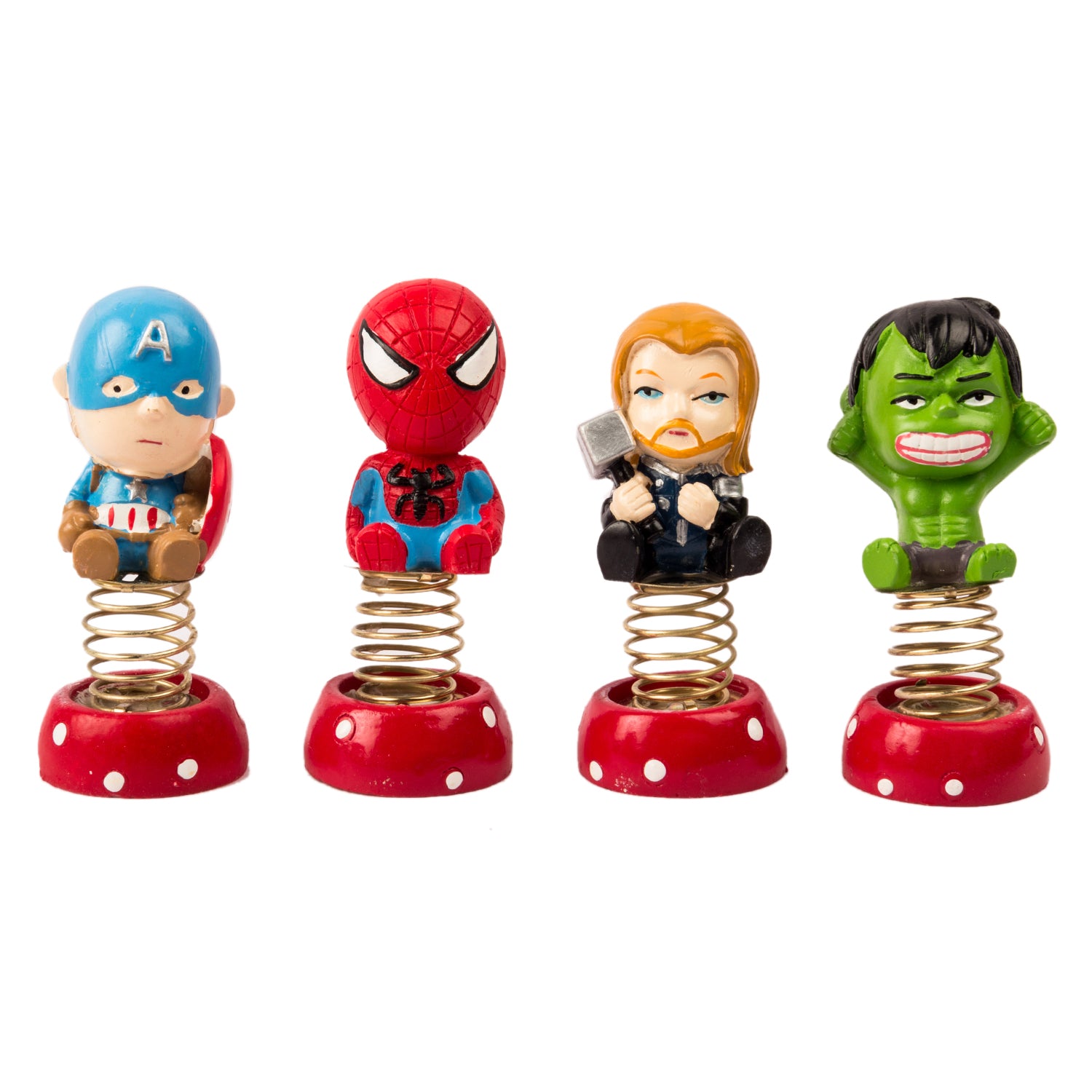 Marvel Heroes emoji Shaking Head Miniature Decorative Car Dashboard Showpiece for Home, Office, Table, Car, Interior, Table, Desk Set of 4 Pieces