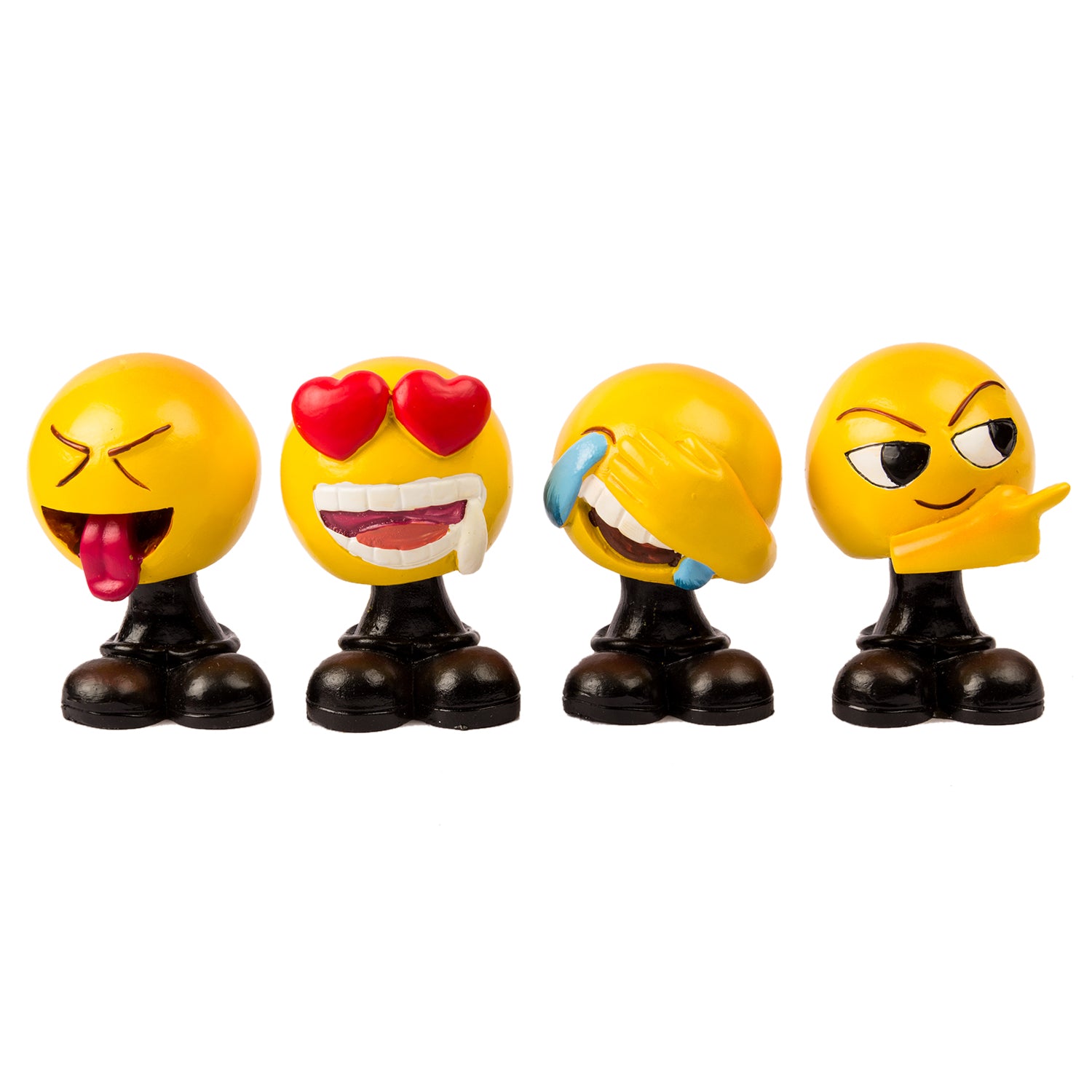 Smiley Emoji Shaking Head Miniature Decorative Car Dashboard Showpiece for|Home|Office|Table|Car|Interior|Table |Desk Pack of 4 Pieces