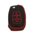 ACTO Leather Car Key Cover with Key Chain Compatible for Mahindra XUV300 3 Button Flip Key | Premium Black Leather with Red Stitching | 360° Protection | Pack of 1