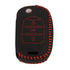 ACTO Leather Car Key Cover with Key Chain Compatible for MG Hector, Hector Plus, Astor, Gloster, Comet EV & ZS EV Smart Key / ZS Flip Key | Premium Black Leather with Red Stitching | 360° Protection | Pack of 1