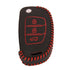 ACTO Leather Car Key Cover with Key Chain Compatible for Hyundai Aura, Creta, Grand i10 Nios, i20 2021, i20 Active, i20 Elite & Xcent 2019+ 3 Button Flip Key | Premium Black Leather with Red Stitching | 360° Protection | Pack of 1