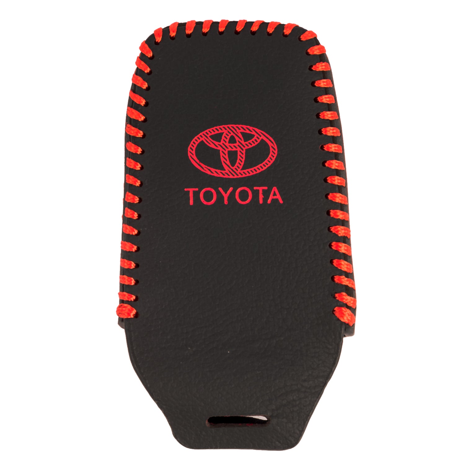 ACTO Leather Car Key Cover with Key Chain Compatible for Toyota Fortuner & Innova Crysta (2 Button Remote Key) | Premium Black with Red Stitching | 360° Protection | Stylish Key Case | Pack of 1