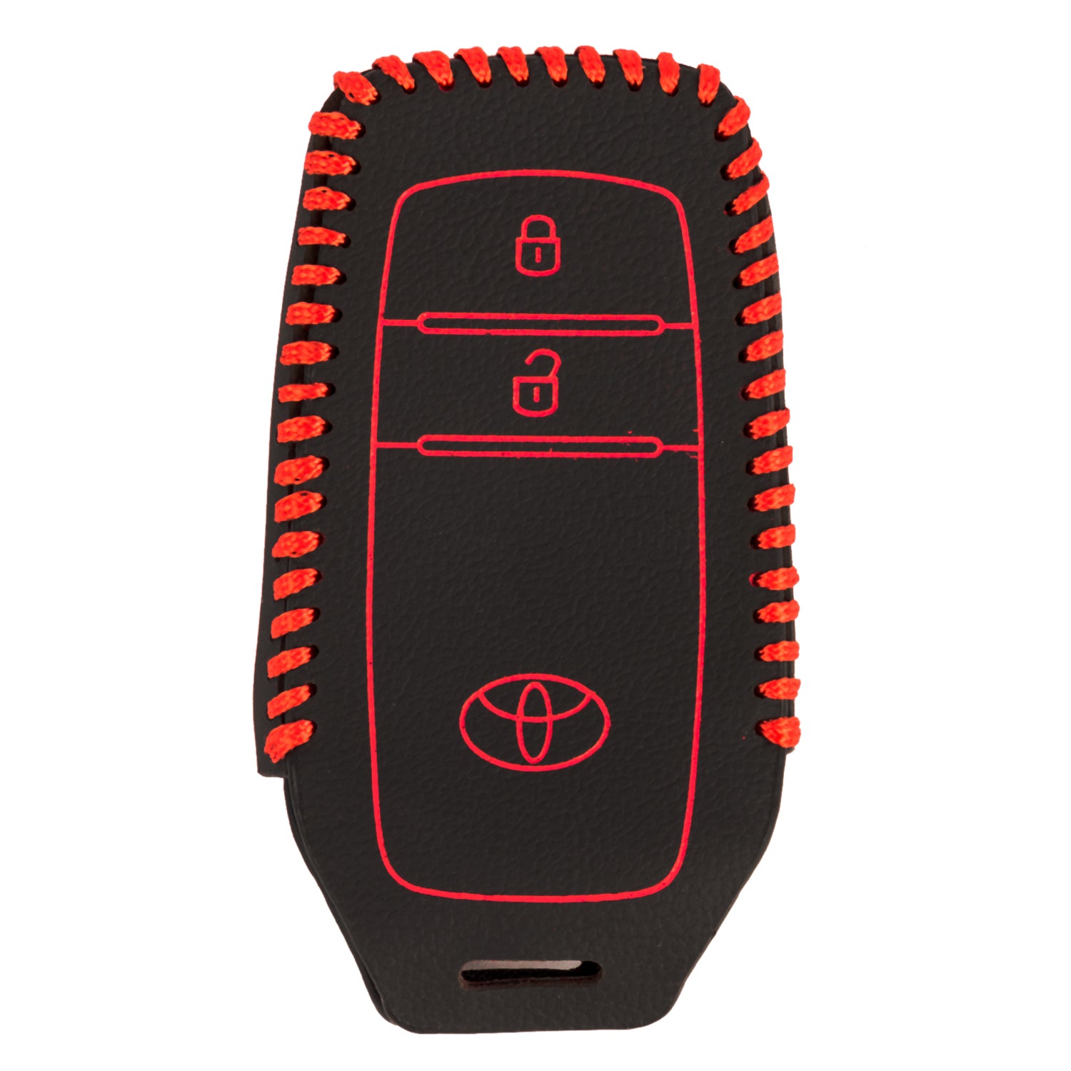 ACTO Leather Car Key Cover with Key Chain Compatible for Toyota Fortuner & Innova Crysta (2 Button Remote Key) | Premium Black with Red Stitching | 360° Protection | Stylish Key Case | Pack of 1