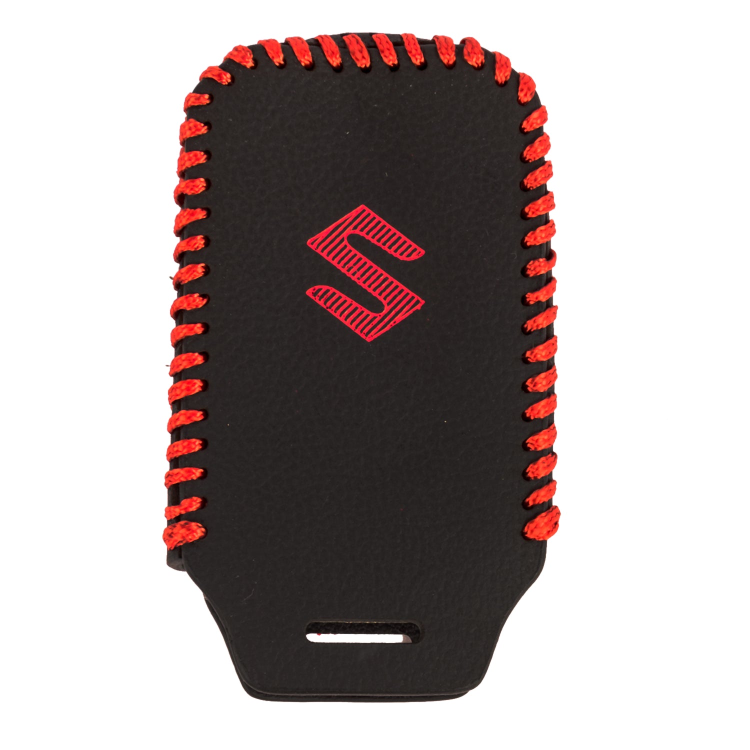 ACTO Leather key cover in Black color With Red Stitches with key chain Compatible With Suzuki Ertiga 3 Button