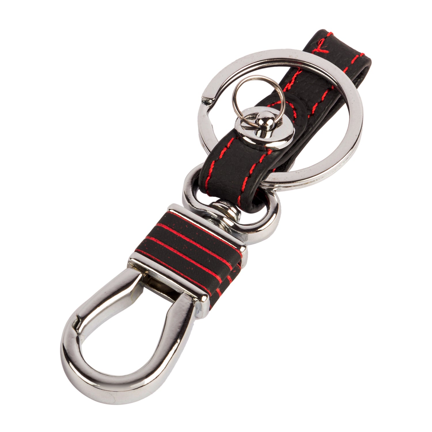 ACTO Leather key cover in Black color With Red Stitches with key chain Compatible With Suzuki Ertiga 3 Button