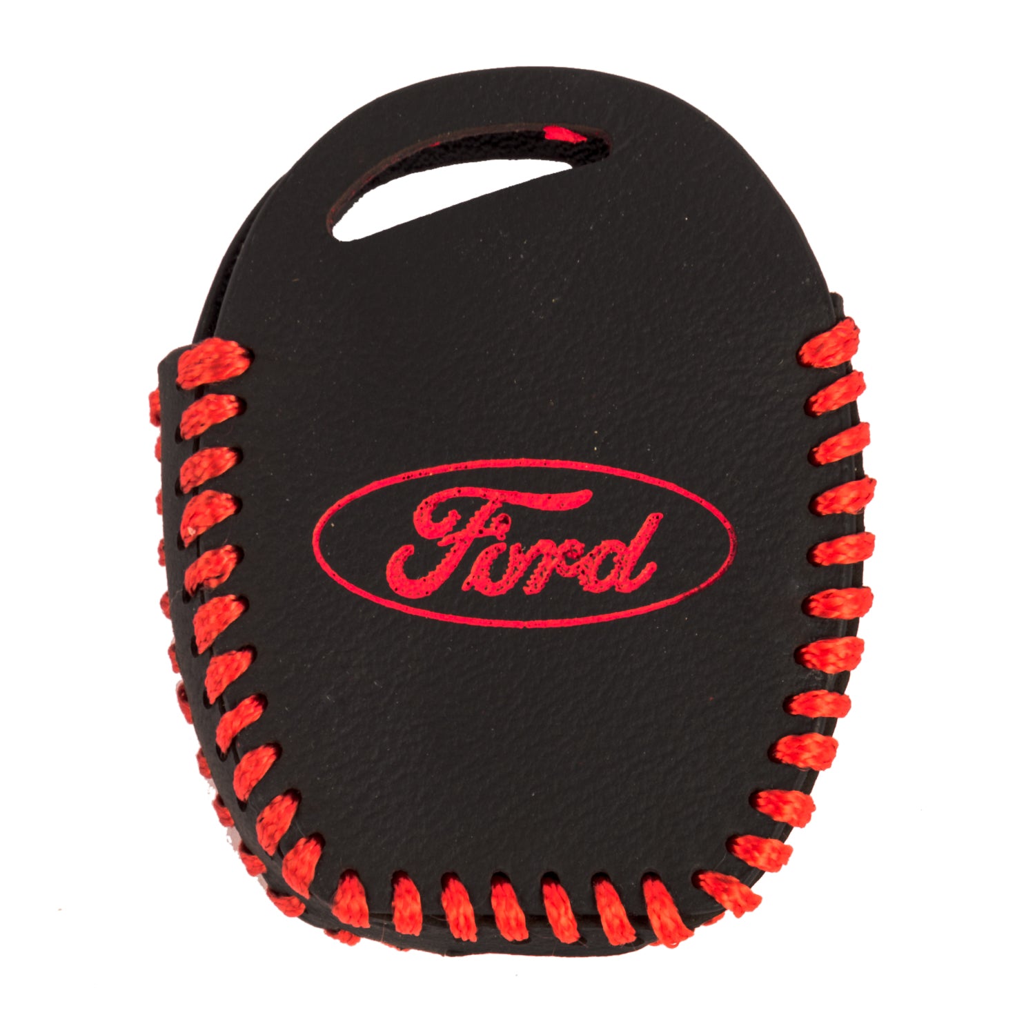 ACTO Leather Car Key Cover with Key Chain Compatible for Ford Figo & Aspire 3 Button Smart Key | Premium Black Leather with Red Stitching | 360° Protection | Pack of 1