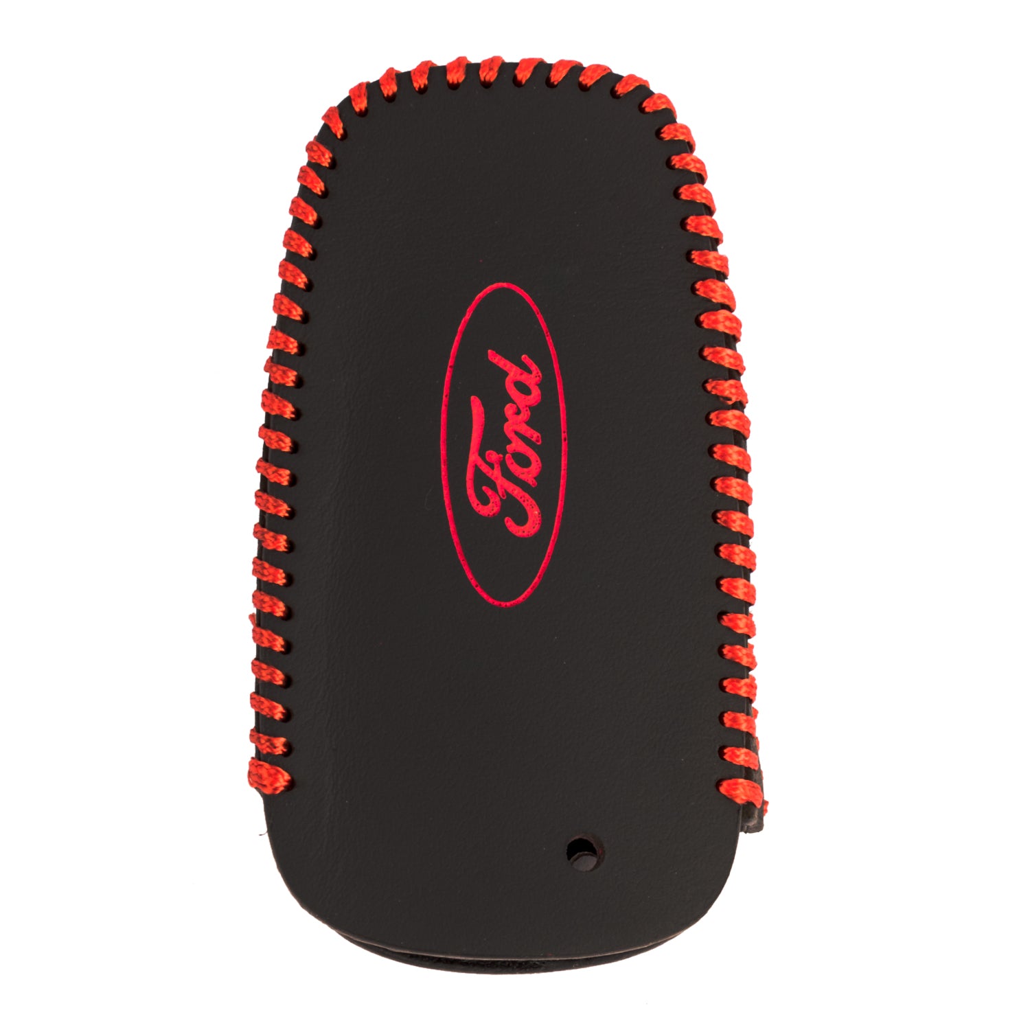ACTO Leather Car Key Cover with Key Chain Compatible for Ford Aspire, Figo, New Fiesta, Endeavour & EcoSport 3 Button Smart Key | Premium Black Leather with Red Stitching | 360° Protection | Pack of 1