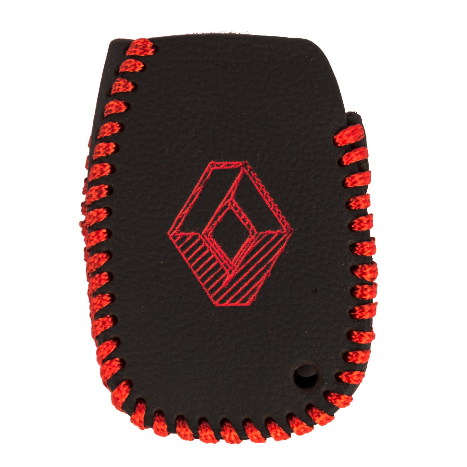 ACTO Leather Car Key Cover with Key Chain Compatible for Renault Duster, Lodgy, Logan & Verito (3 Button Remote Key) | Premium Black with Red Stitching | 360° Protection | Stylish Key Case | Pack of 1