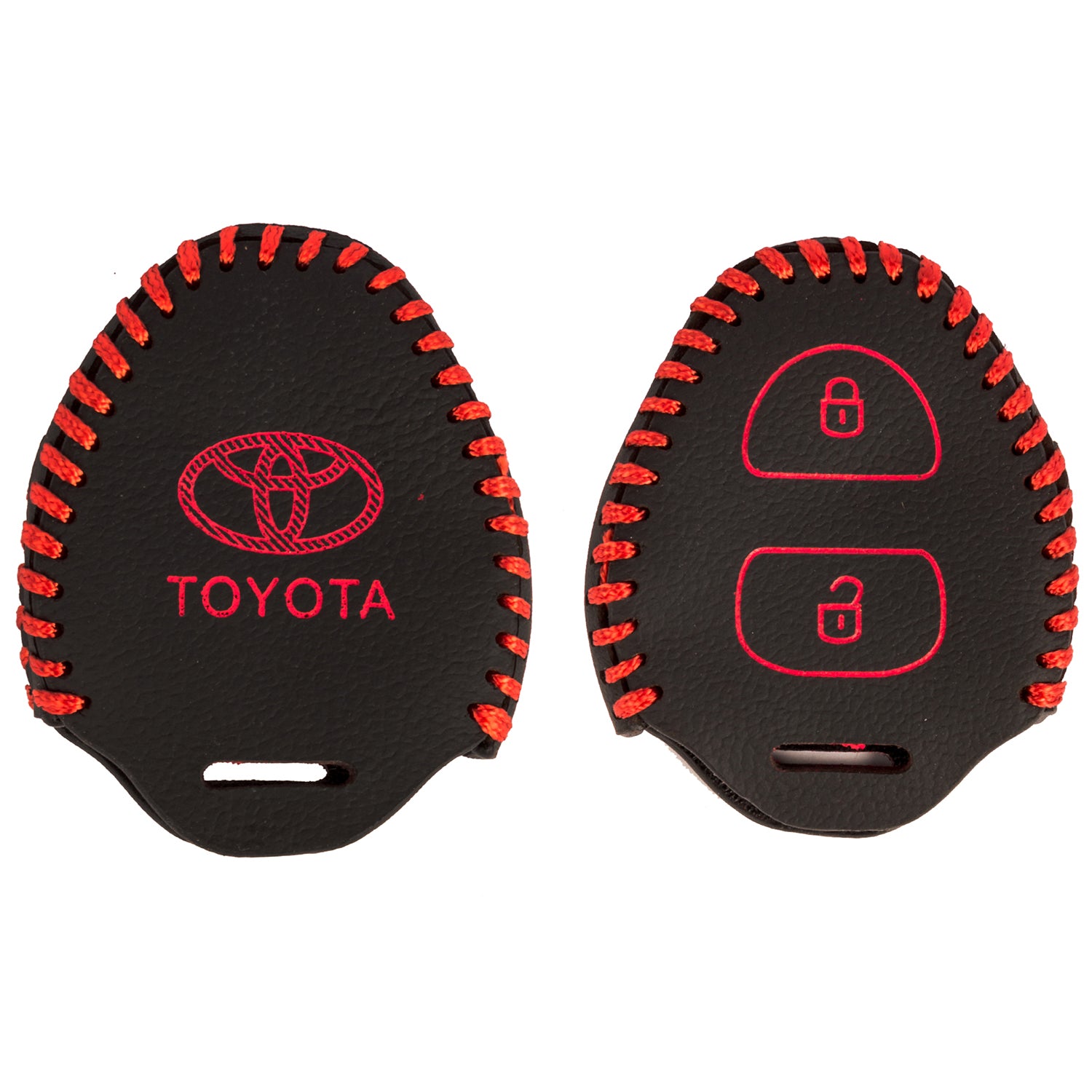 ACTO Leather Car Key Cover with Key Chain Compatible for Toyota Camry, Corolla, Fortuner & Innova (2 Button Remote Key) | Premium Black with Red Stitching | 360° Protection | Stylish Key Case | Pack of 1