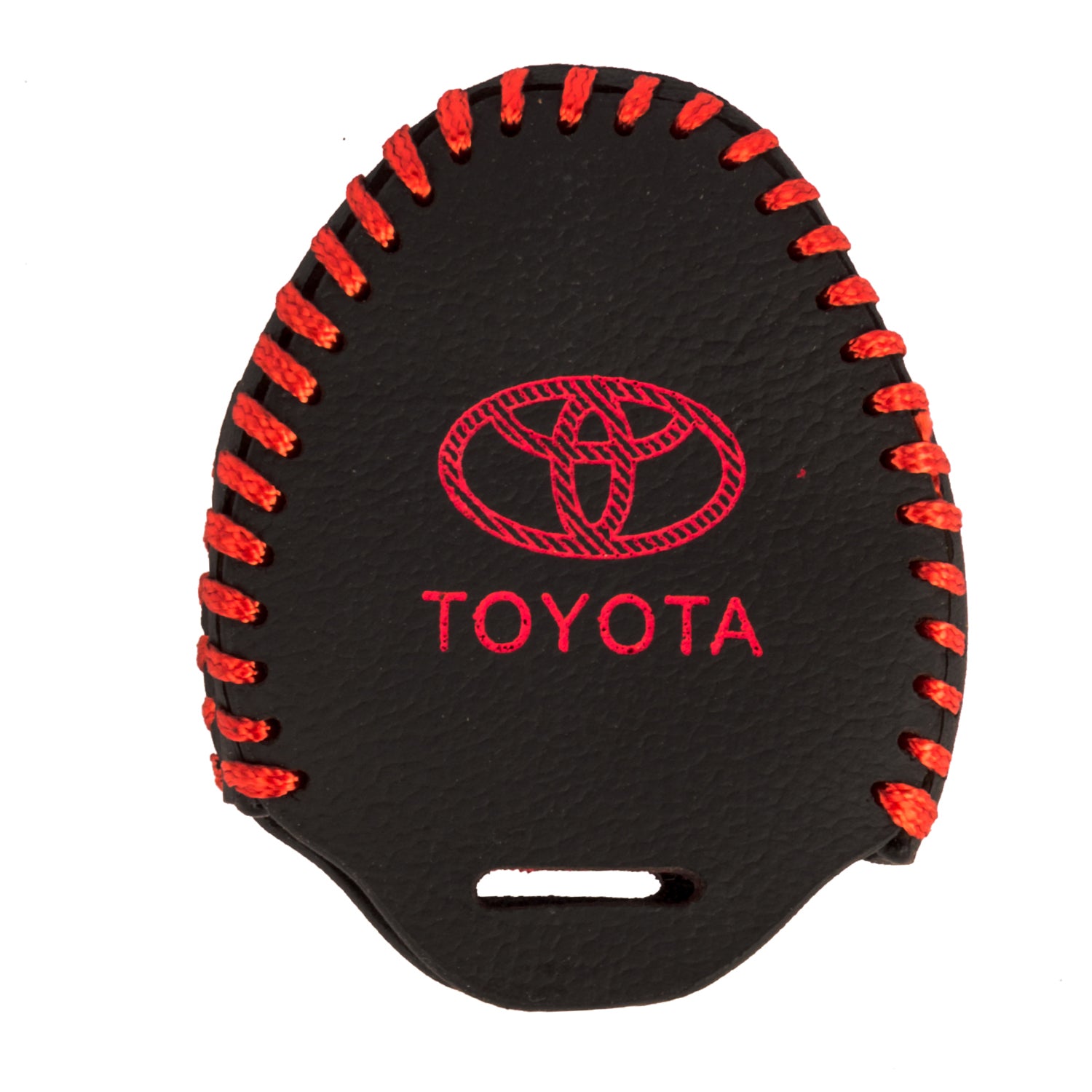 ACTO Leather Car Key Cover with Key Chain Compatible for Toyota Camry, Corolla, Fortuner & Innova (2 Button Remote Key) | Premium Black with Red Stitching | 360° Protection | Stylish Key Case | Pack of 1