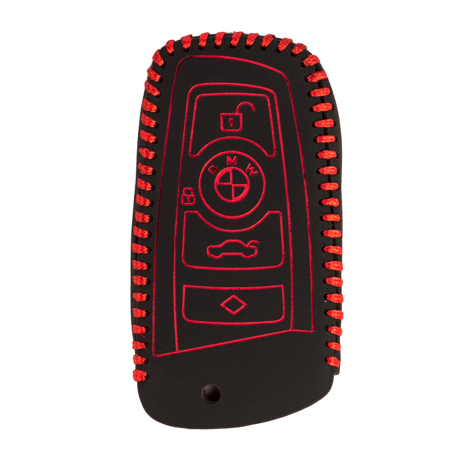 ACTO Leather Car Key Cover with Key Chain Compatible for BMW 3 Series, 5 Series, 7 Series, M Series & X Series 3 Button Smart Key | Premium Black Leather with Red Stitching | 360° Protection | Pack of 1