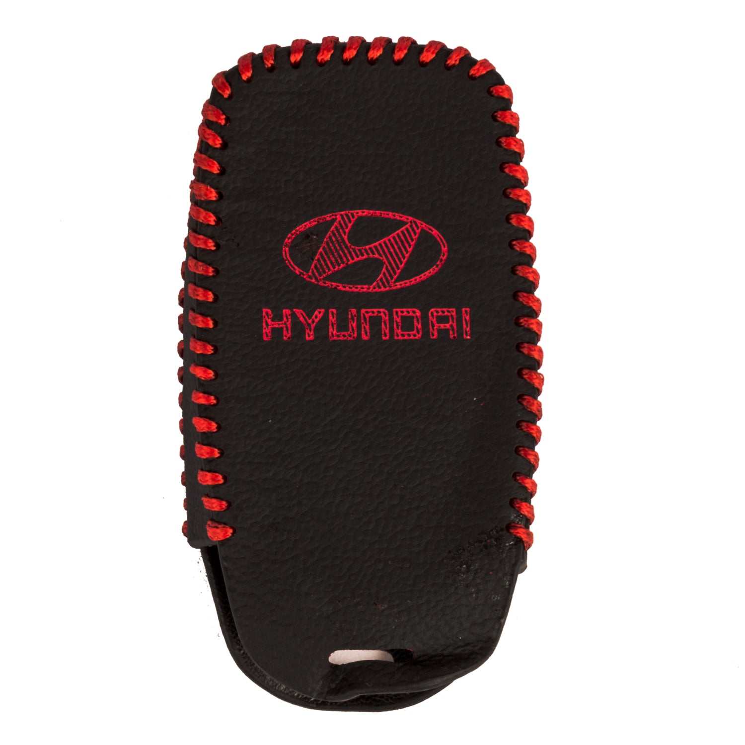 ACTO Leather Car Key Cover with Key Chain Compatible for Hyundai Verna & Kona Electric 3 Button Smart Key | Premium Black Leather with Red Stitching | 360° Protection | Pack of 1