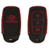 ACTO Leather Car Key Cover with Key Chain Compatible for Hyundai Verna & Kona Electric 3 Button Smart Key | Premium Black Leather with Red Stitching | 360° Protection | Pack of 1
