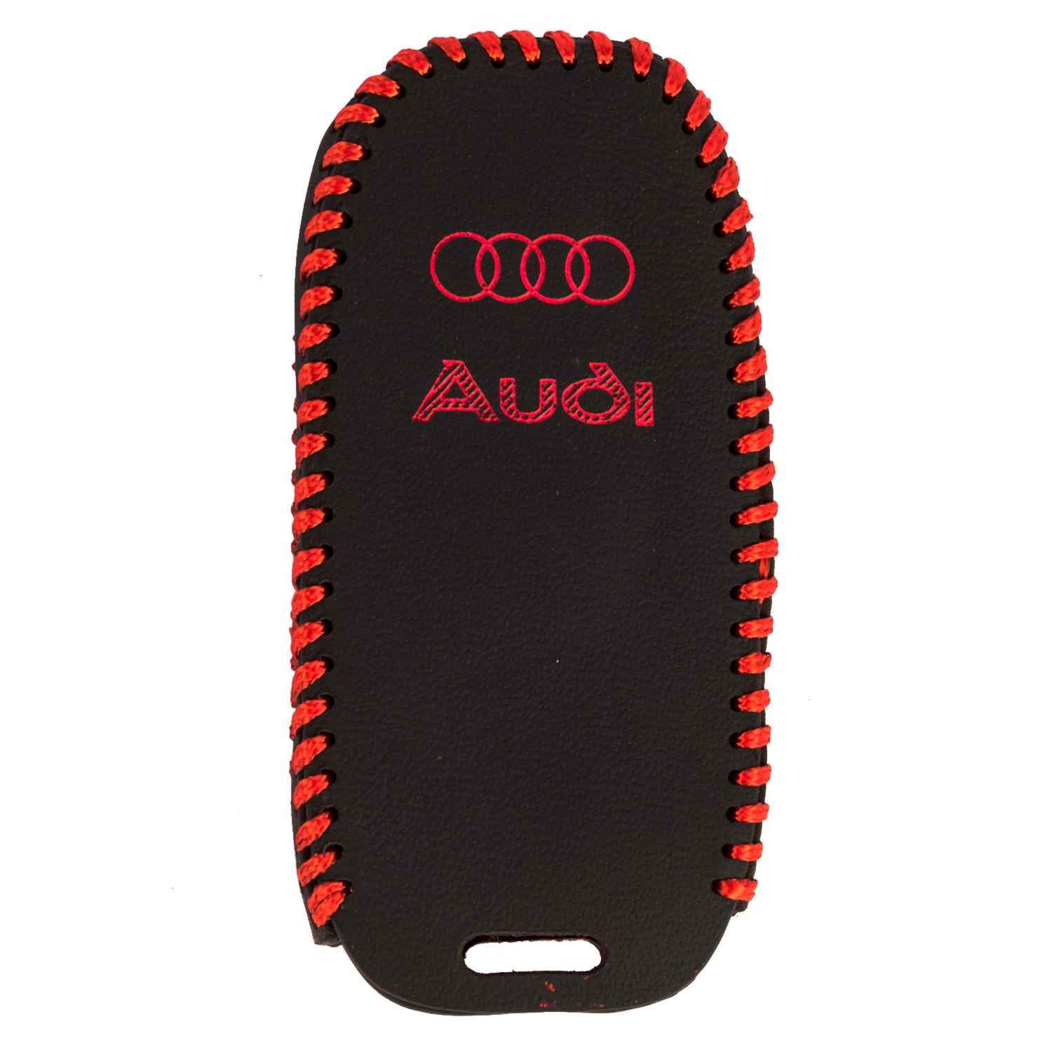 ACTO Leather Car Key Cover with Key Chain Compatible for Audi A8 / Q7 / RS / TT 3 Button Smart Key | Black with Red Stitching | Premium Leather Key Case | 360° Protection | Stylish Key Fob Cover | Pack of 1
