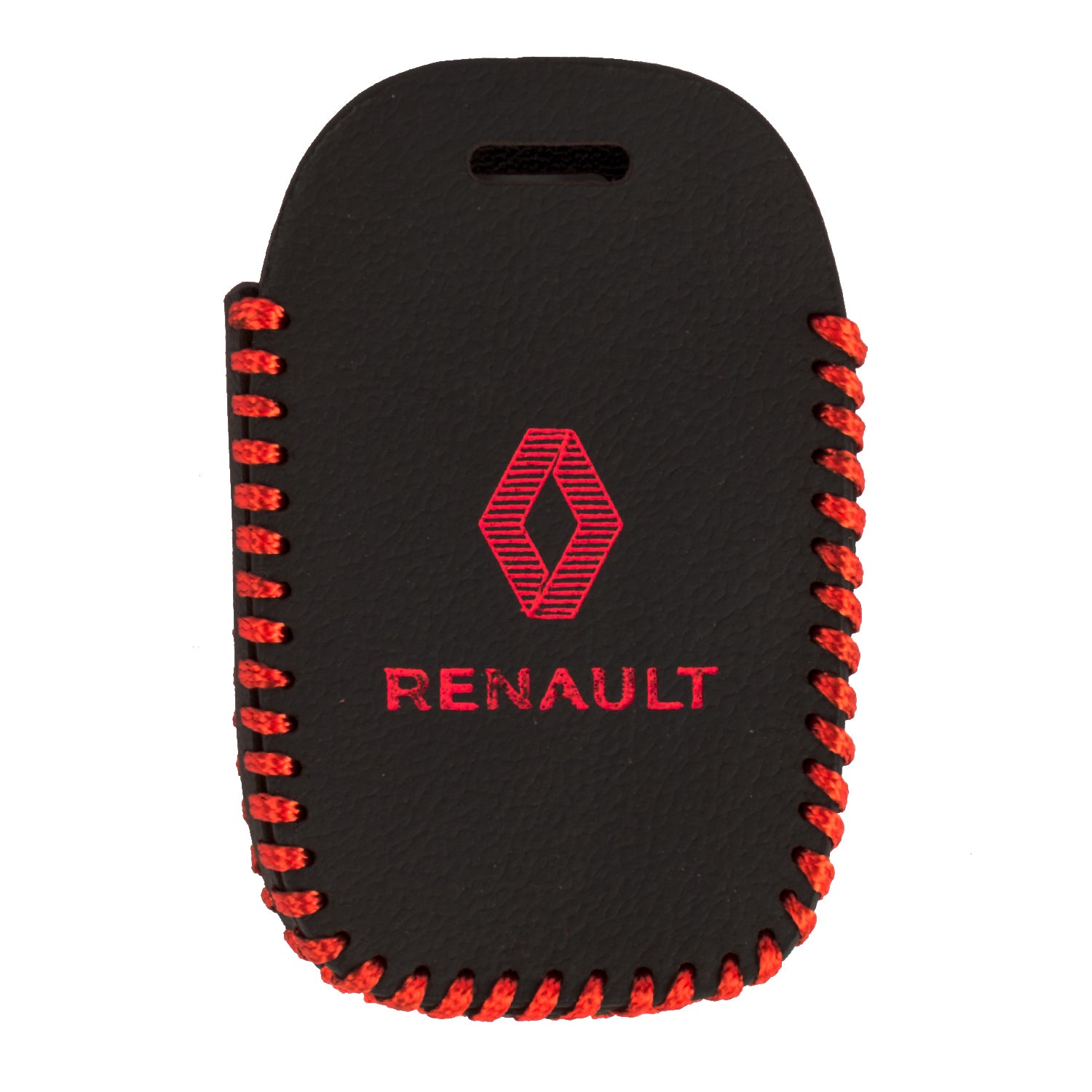 ACTO Leather Car Key Cover with Key Chain Compatible for Renault Duster, Kwid, Triber & Redi-Go (3 Button Remote Key) | Premium Black with Red Stitching | 360° Protection | Stylish Key Case | Pack of 1