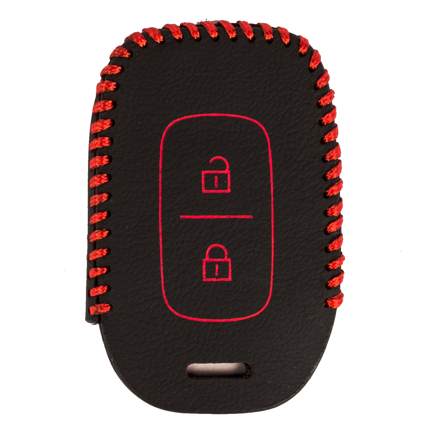 ACTO Leather Car Key Cover with Key Chain Compatible for Renault Duster, Kwid, Triber & Redi-Go (3 Button Remote Key) | Premium Black with Red Stitching | 360° Protection | Stylish Key Case | Pack of 1