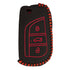 ACTO Leather Car Key Cover with Key Chain Compatible for Toyota Corolla Altis & Innova Crysta (3 Button Flip Key) | Premium Black with Red Stitching | 360° Protection | Stylish Key Case | Pack of 1
