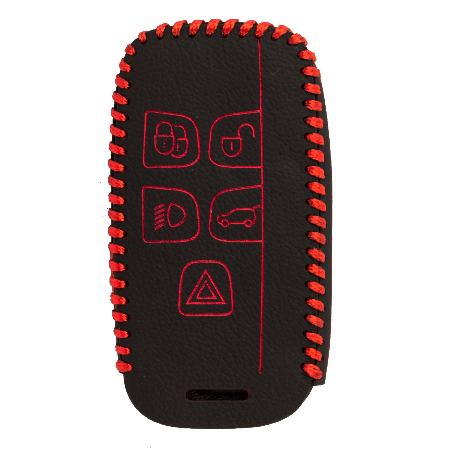 ACTO Leather Car Key Cover with Key Chain Compatible for Jaguar F-Type, XJ, XF, F-Pace, XE & Range Rover Evoque, Sport 5 Button Smart Key | Premium Black Leather with Red Stitching | 360° Protection | Pack of 1