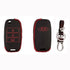 ACTO Leather Car Key Cover with Key Chain Compatible for Kia Seltos & Carens 3 Button Flip Key | Premium Black Leather with Red Stitching | 360° Protection | Pack of 1