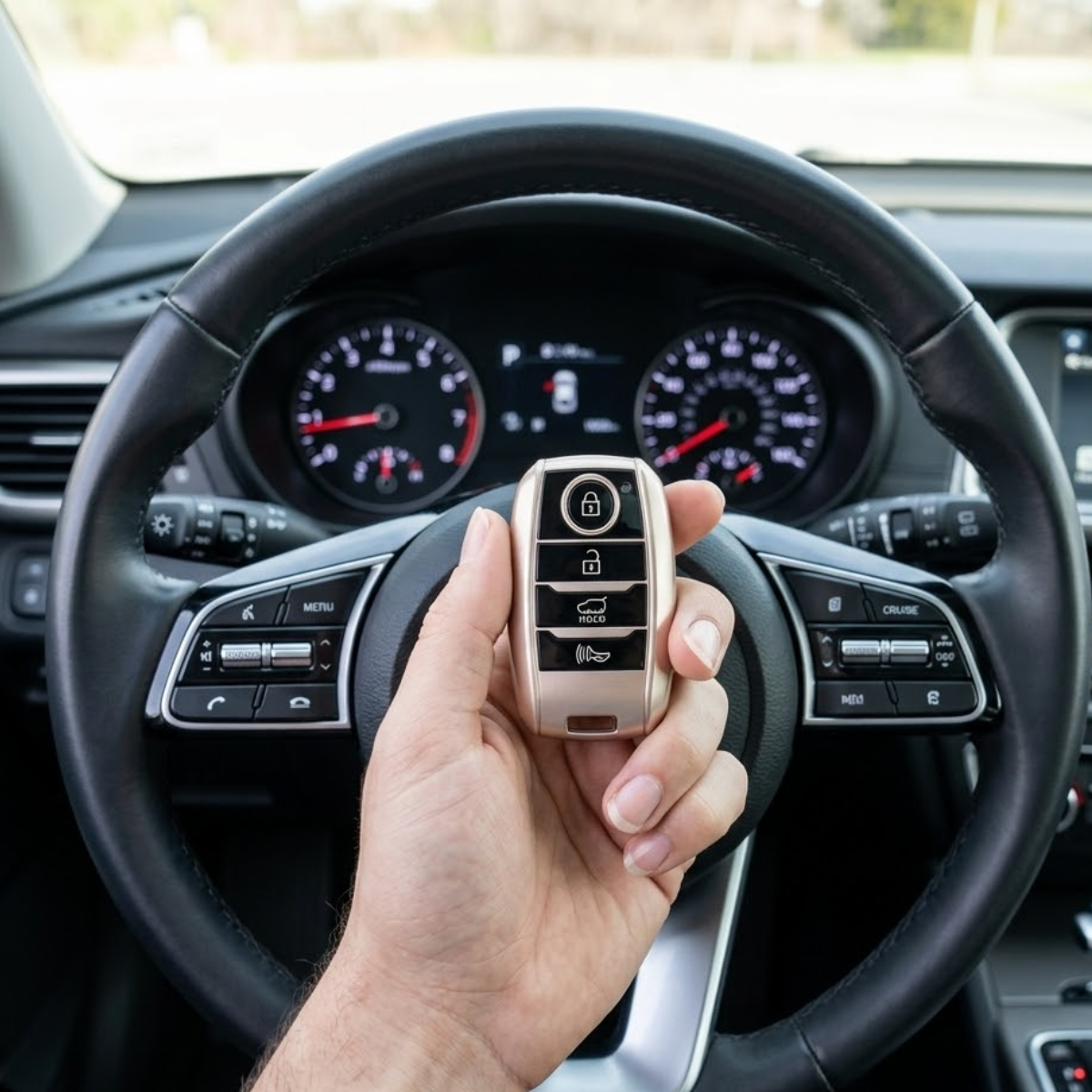 Acto Chromium Gun Series Car Key Cover Compatible with Kia Seltos, Sonet 4 Button Smart Key | Premium Chrome Finish Hard Case | 360° Protection | Scratch Resistant | Keychain Included (Pack of 1)