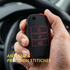 ACTO Leather Car Key Cover with Key Chain Compatible for Kia Seltos & Carens 3 Button Flip Key | Premium Black Leather with Red Stitching | 360° Protection | Pack of 1