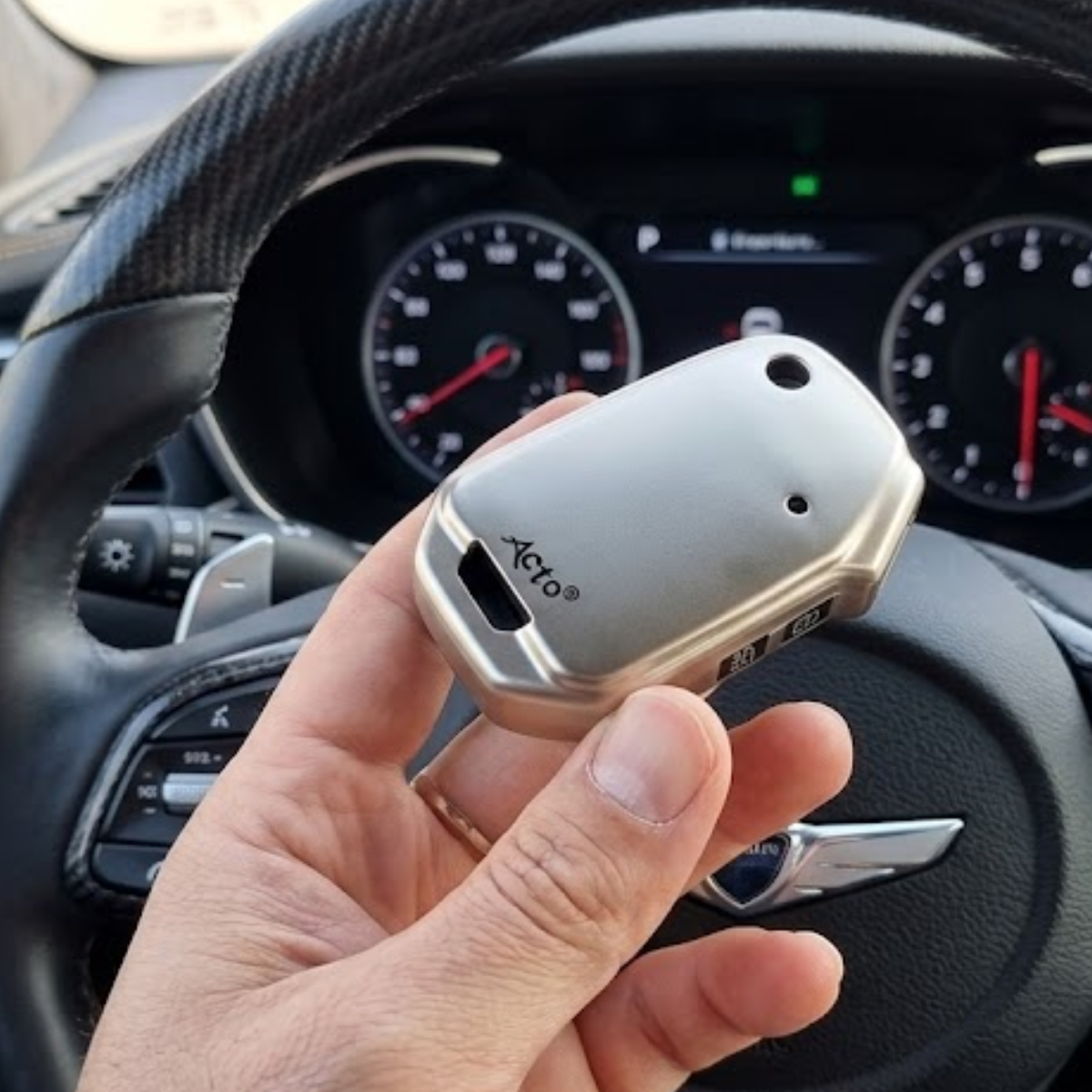 Acto Chromium Gun Series Car Key Cover Compatible with Kia Seltos 2020, Sonet 2020 3 Button Flip Key | Premium Chrome Finish Hard Case | 360° Protection | Scratch Resistant | Keychain Included (Pack of 1)