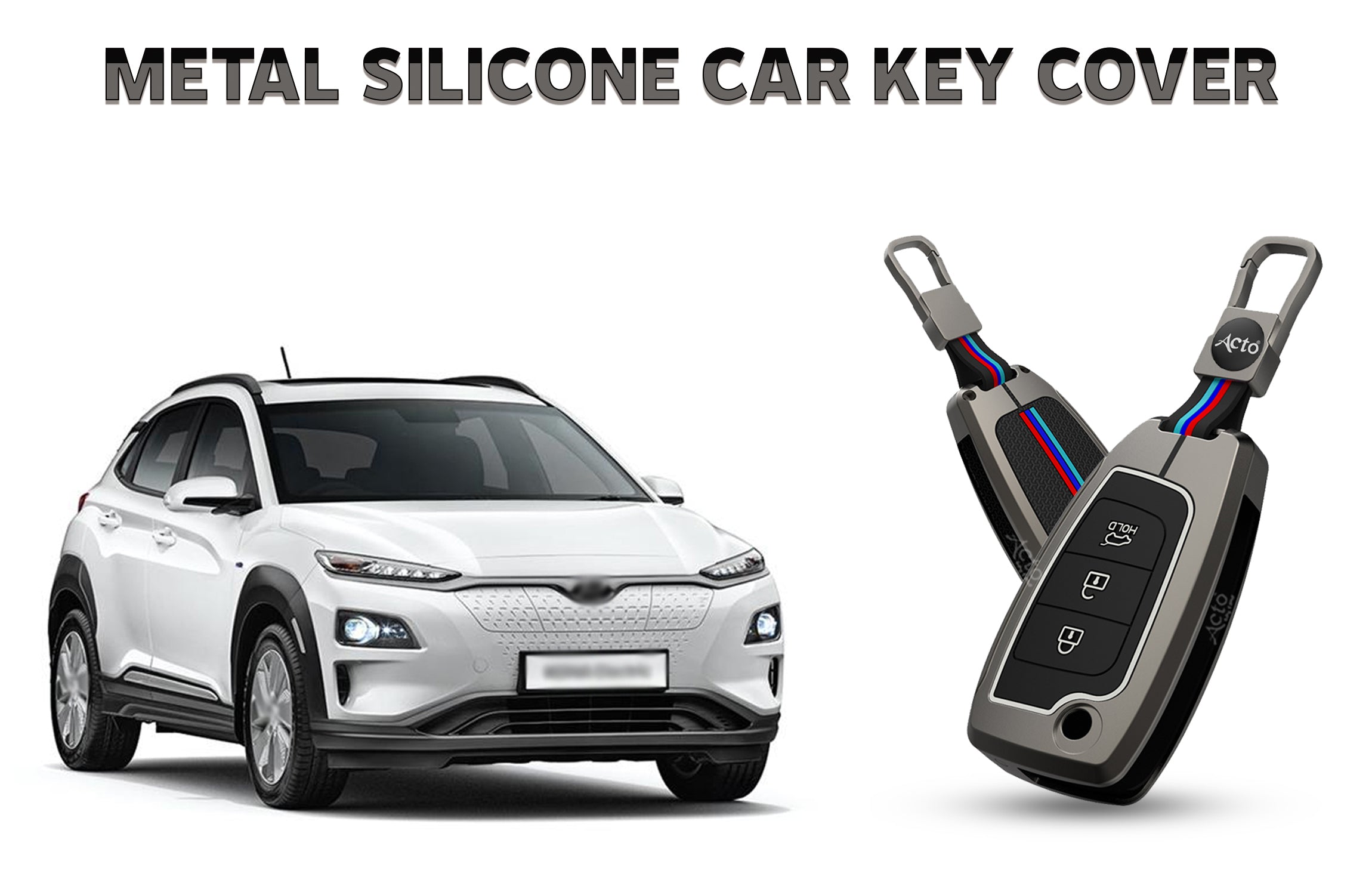 Acto Car Key Cover Metal Silicone Compatible with Hyundai Kona Electric