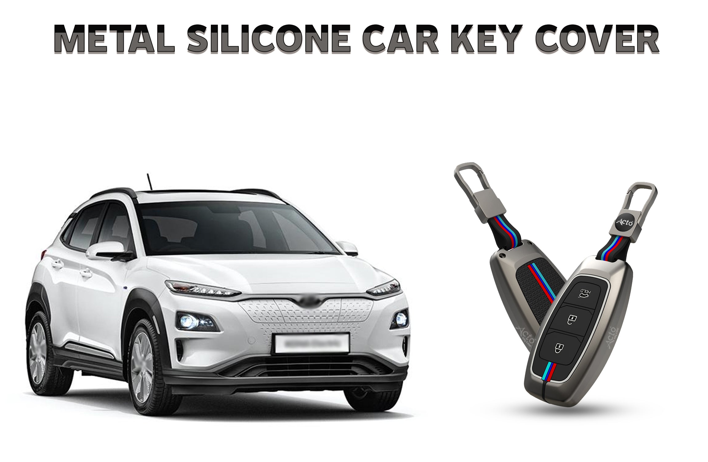 Acto Car Key Cover Metal Silicone Compatible with Hyundai Kona Electric