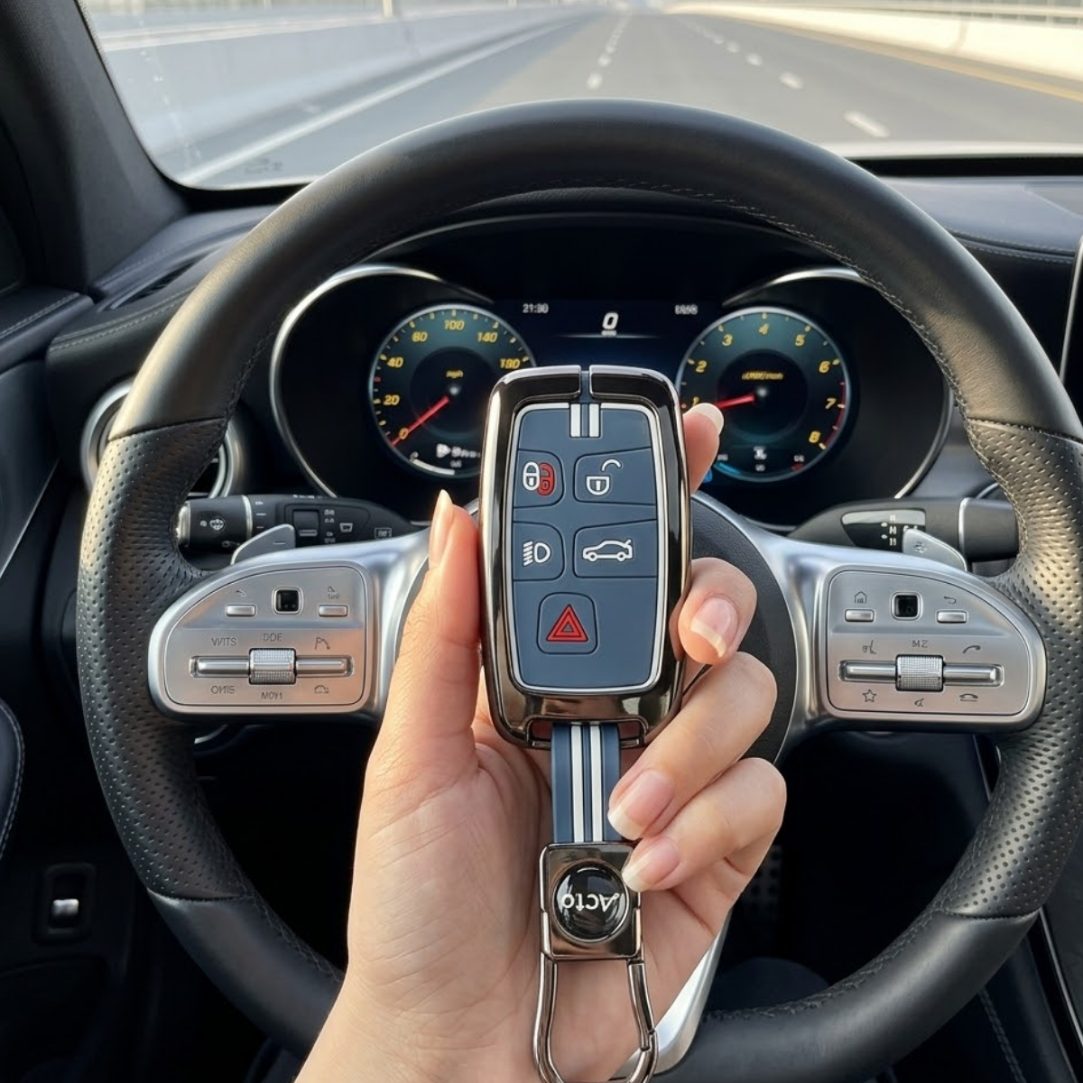 Acto Metal Sapphire Key Cover & Key Chain Compatible with Jaguar F-Type, XJ, XF, F-Pace, XE & Range Rover Evoque, Sport Smart Key | Premium Zinc Alloy Case | Glow-in-the-Dark Buttons | 360° Protection | Pack of 1