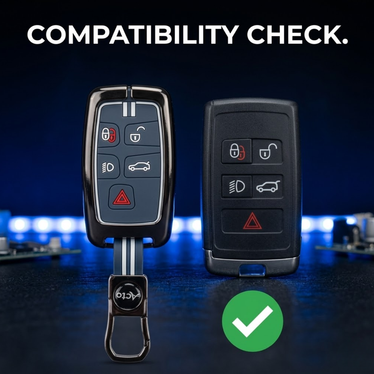 Acto Metal Sapphire Key Cover & Key Chain Compatible with Jaguar F-Type, XJ, XF, F-Pace, XE & Range Rover Evoque, Sport Smart Key | Premium Zinc Alloy Case | Glow-in-the-Dark Buttons | 360° Protection | Pack of 1
