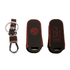 ACTO Leather Car Key Cover with Key Chain Compatible for MG Hector Smart Key | Premium Black Leather with Red Stitching | 360° Protection | Pack of 1