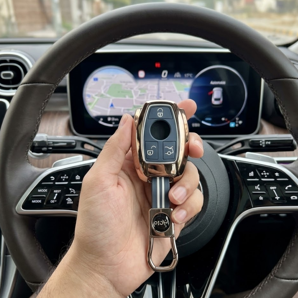 Acto Metal Sapphire Key Cover & Key Chain Compatible with Mercedes‑Benz C‑Class, M‑Class, S‑Class & GL‑Class | Premium Metal Smart Key Case | Glow in the Night Buttons | 360° Protection | Luxury Car Key Protector | Pack of 1 Set
