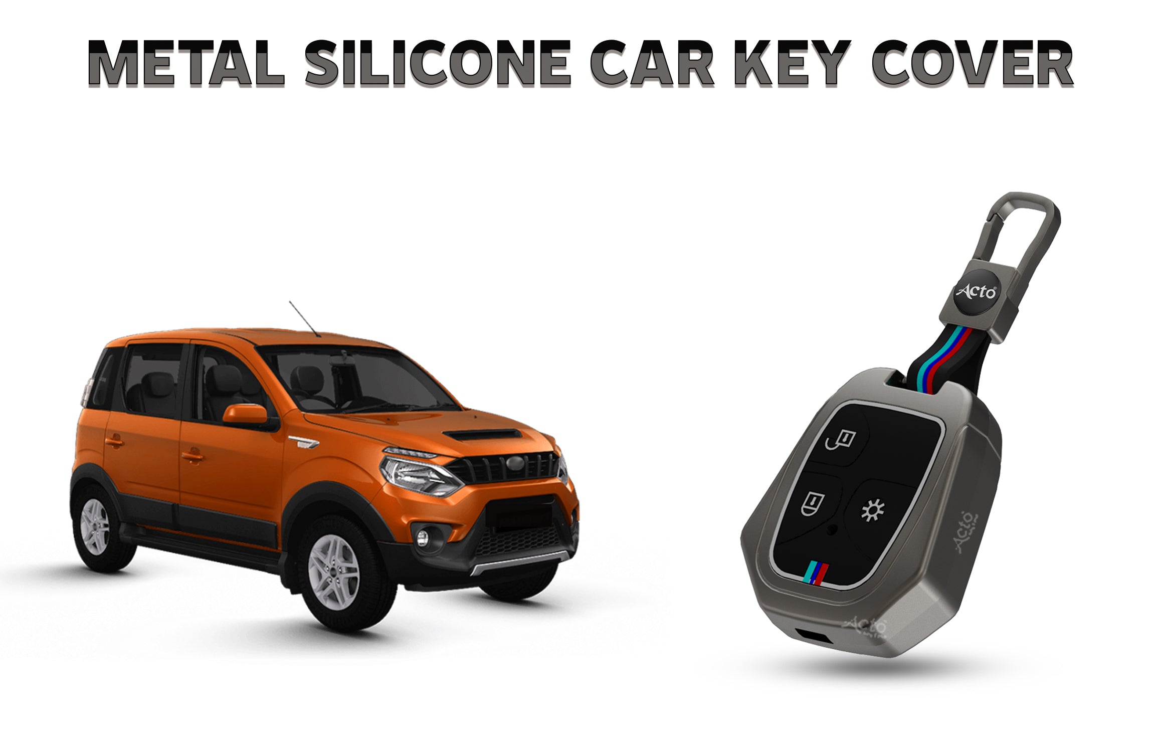 Acto Car Key Cover Metal Silicone Compatible with Mahindra Nuvosport