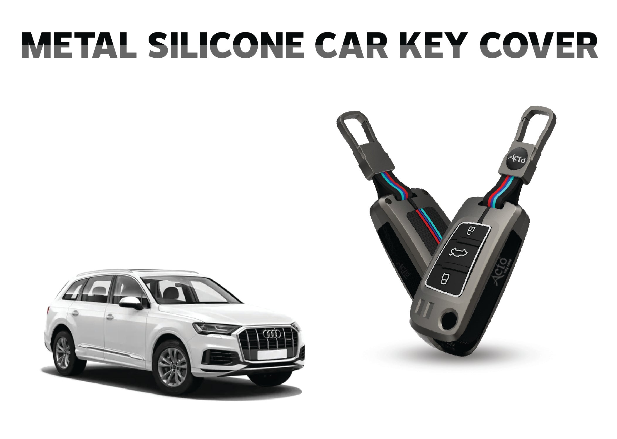 Acto Car Key Cover Metal Silicone Compatible with Audi Q5